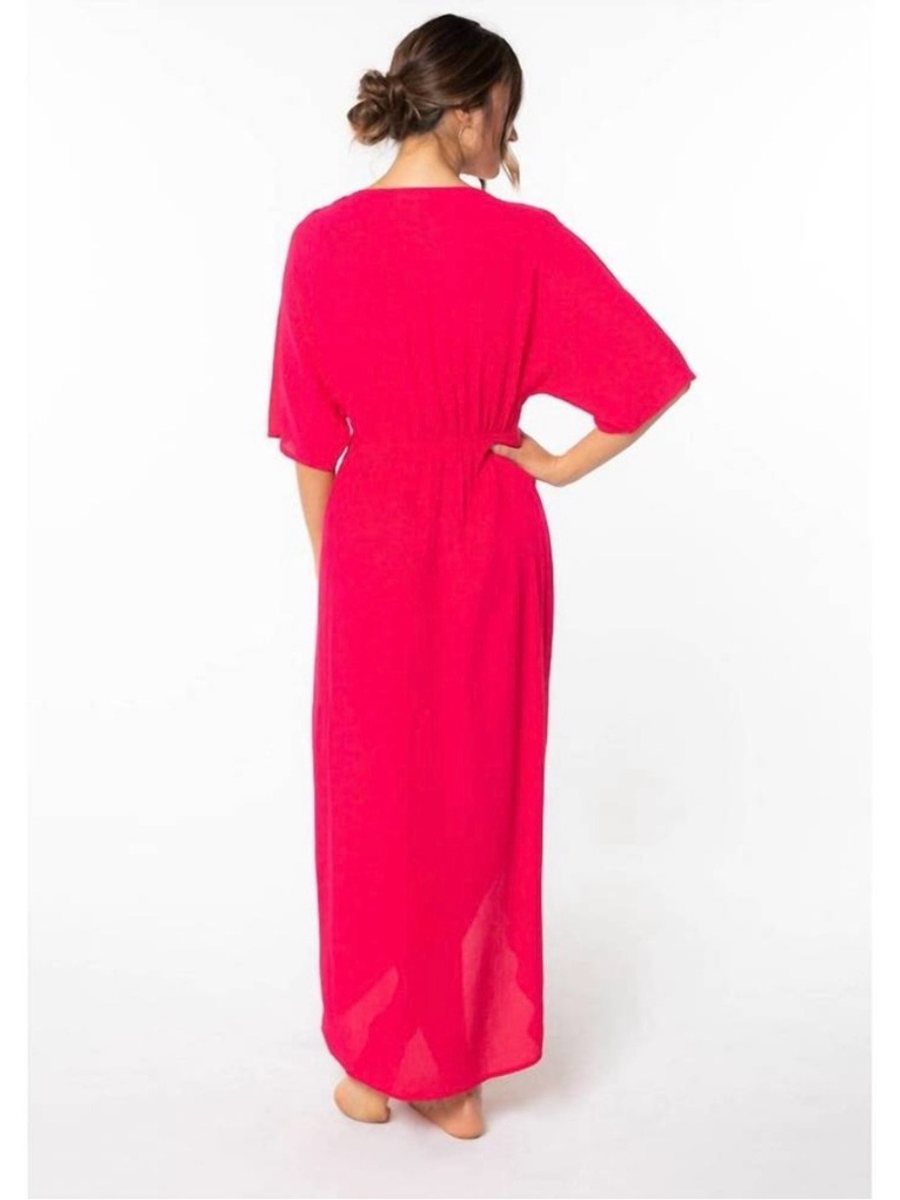 NWT Lovestitch Medium Hot Pink Knot Front Maxi Dress Boho Gauze - Picture 3 of 11